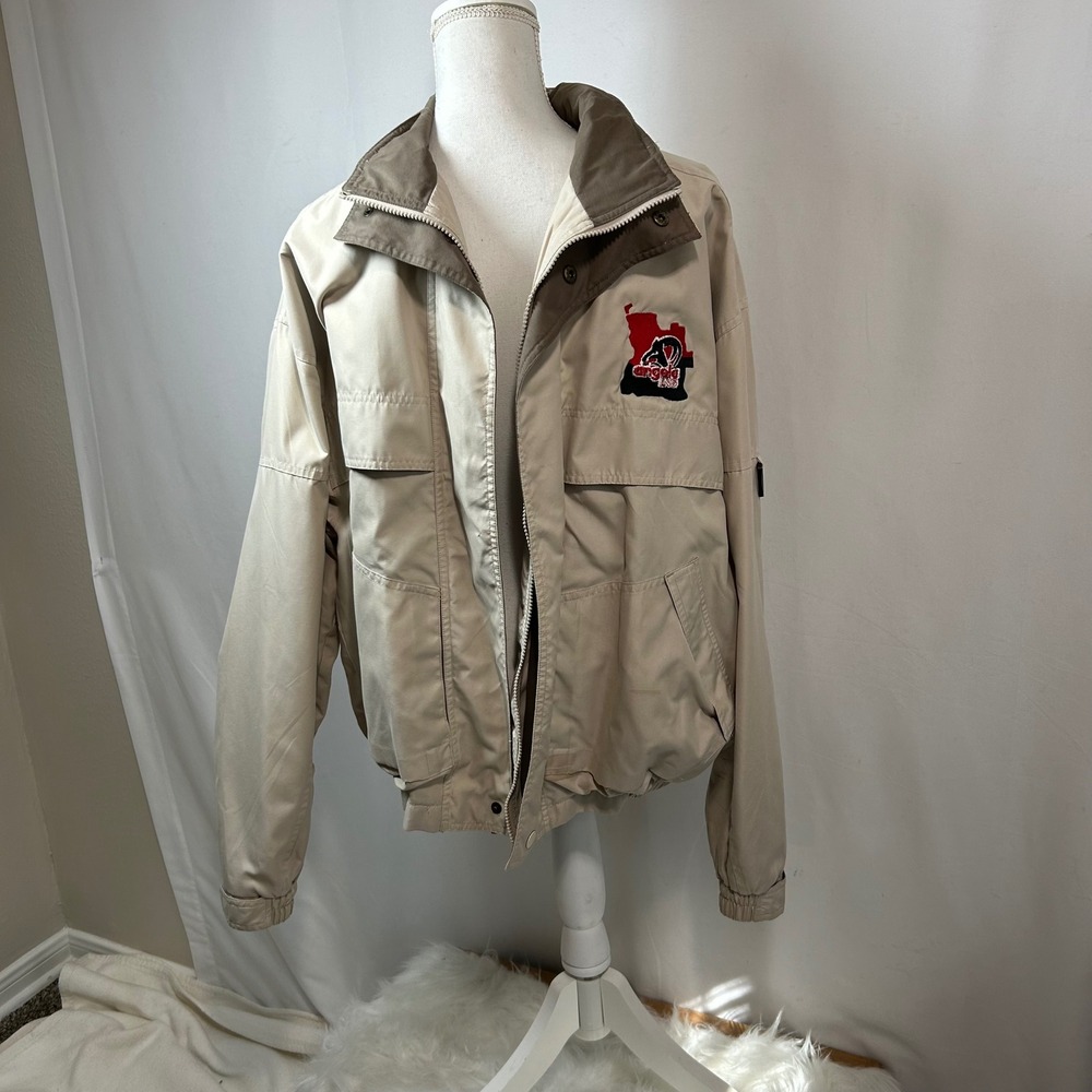 Vintage Windor Made‎ Angola LNG Jacket Mens Full Zip Windbreaker Beige